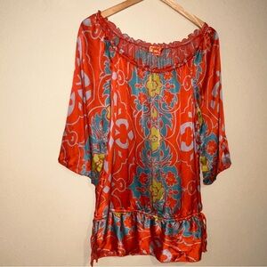 Hale Bob 100% Silk Floral Off Shoulder Cinch Waist Blouse S